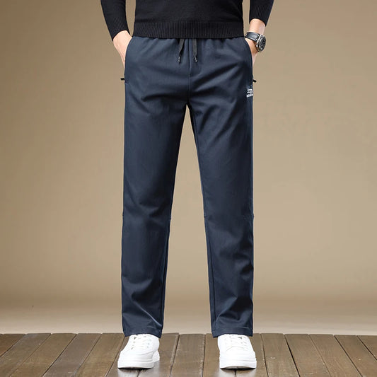 Calça Masculina Poliéster Casual Reta com Cintura Elástica